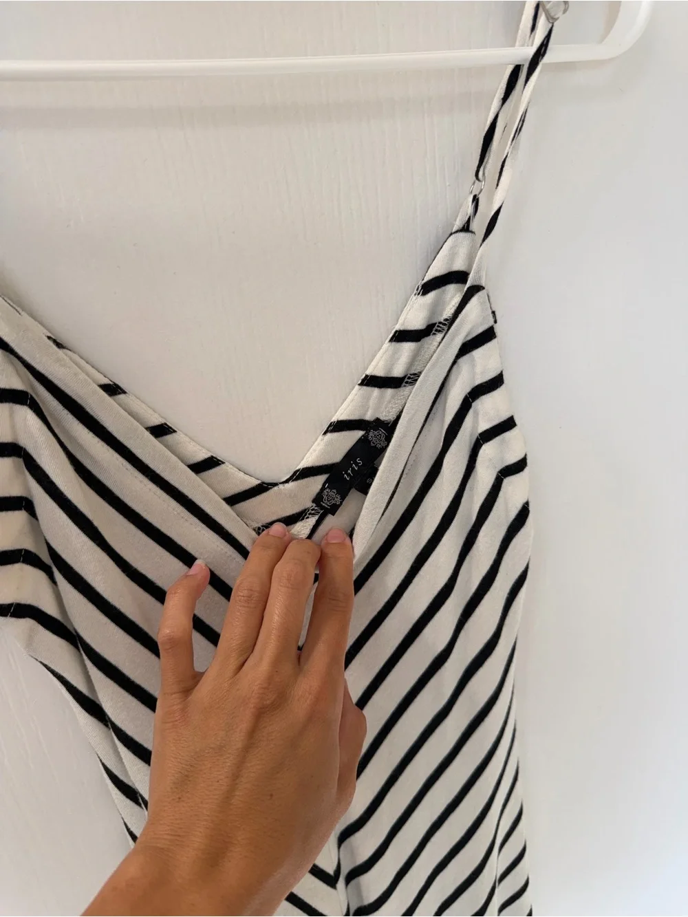 Striped Black and White Maxi Dress with Spaghetti Straps - Picture 3 of 4